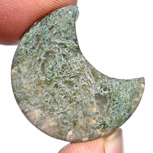 Green Moss Agate Moon , Half Moon Crescent Cabochons for Pendants 13x23x2mm