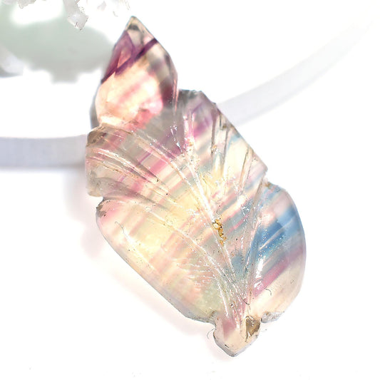 Graceful Fluorite Crystal - Rainbow Fluorite Gemstone, Eye-Catching Fluorite Jewelry, Leaf Carving Fluorite Stone, Designer Fany Shape Gems
