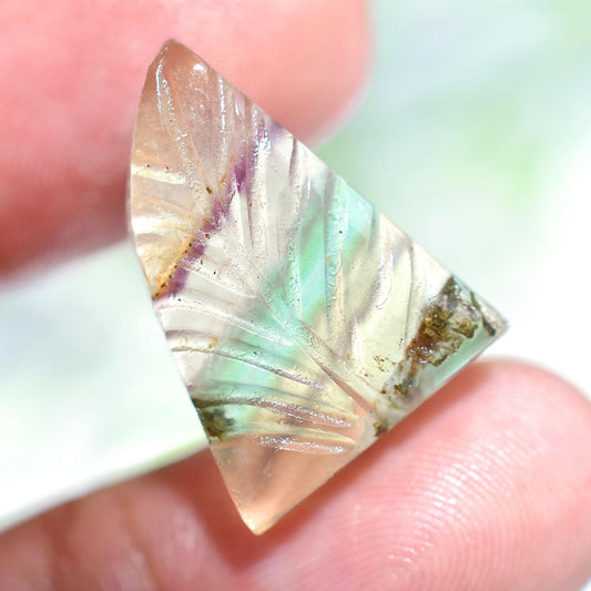 Rainbow Fluorite Gemstone Carving Cabochon Eye-Catching Jewelry - Whimsical Fluorite Leaf Fluorite Carved, Fancy Shape, Gemstone Collector's