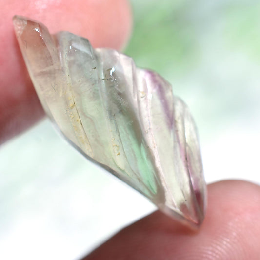 Delicate Fluorite Feather Carved Gemstone – Rainbow Color Loose Cabochon for Jewelry
