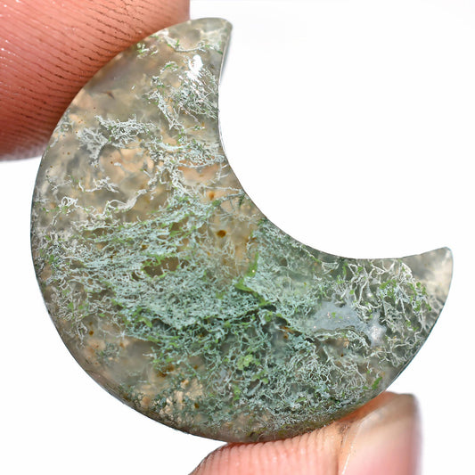 Natural Green Moss Agate Crescent Moon Cabochons - Half Moon Loose Stones