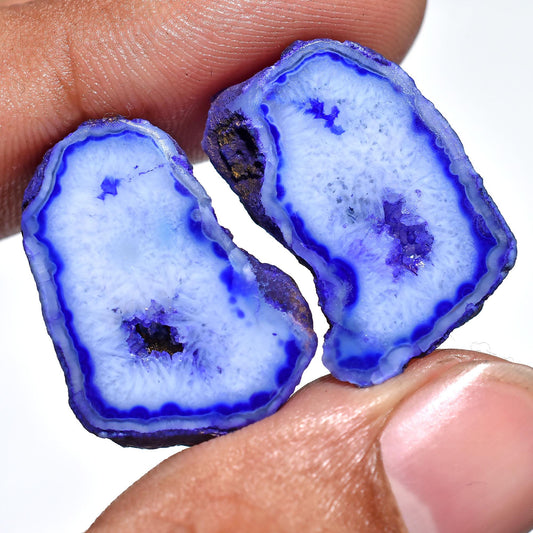 Elegant Blue Geode Slice Matched Pair – Solar Quartz Druzy Gemstones for Earring Jewelry Making