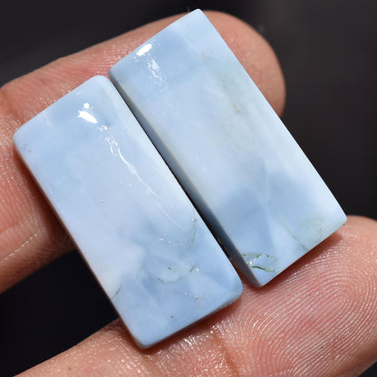 Natural Owyhee Opal Matched Gemstone Pair - Oval Blue Opal Cabochon Pair