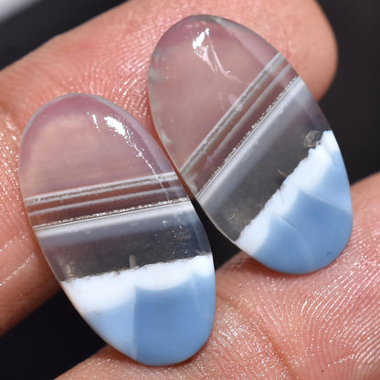Natural Owyhee Opal Matched Gemstone Pair - Oval Blue Opal Cabochon Pair