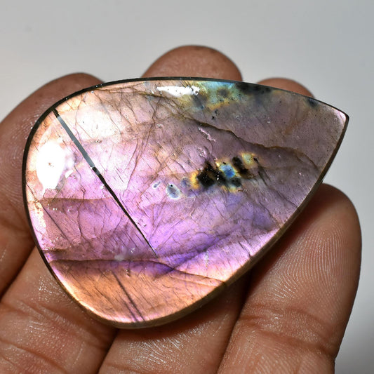 Beautiful Purple Fire Labradorite Cabochon – Pear Shaped Smooth Polished Flat Back Stone
