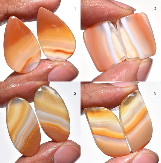 Orange Agate Pair - Designer Agate Slice for Earring Making, Smooth Flat Back Stones