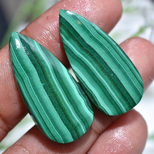 Pear Shaped Malachite Earring Pair - Matching Malachite Cabochon Pair