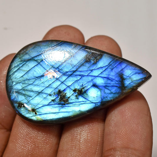 Natural Labradorite Cabochons - Pear Shaped Blue Flashy Gemstones for Jewelry