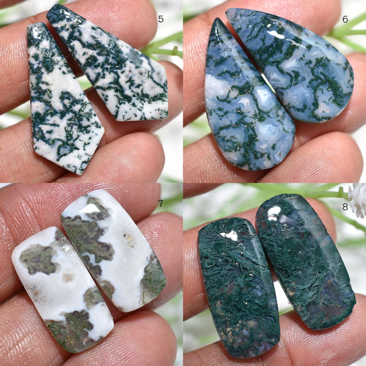 Rare Fancy Shaped Moss Agate Gemstone Pair for Designer Earrings