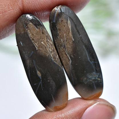 A-Grade Palm Root Agate Cabochon Pair – Hand Polished Oval Gemstones for Earrings