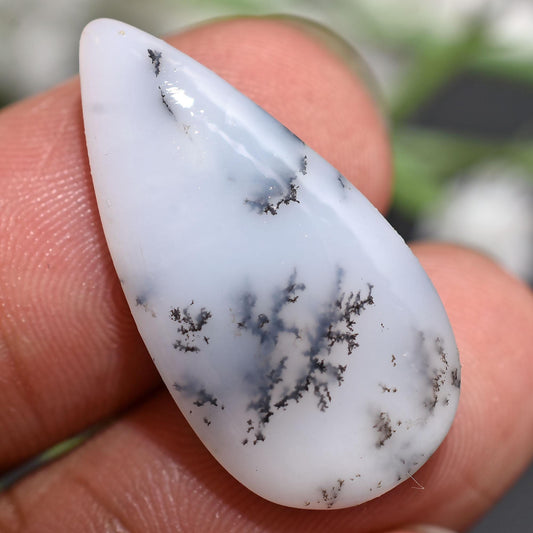 Dendritic Opal Loose Cabochon, Pear Shaped Opal Gemstone for Custom Rings