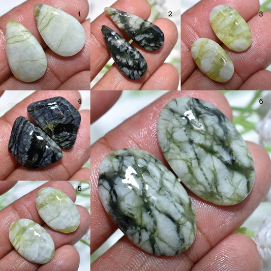 Green Jasper Cabochon Pair – Mixed Shape Stones for Earring Jewelry