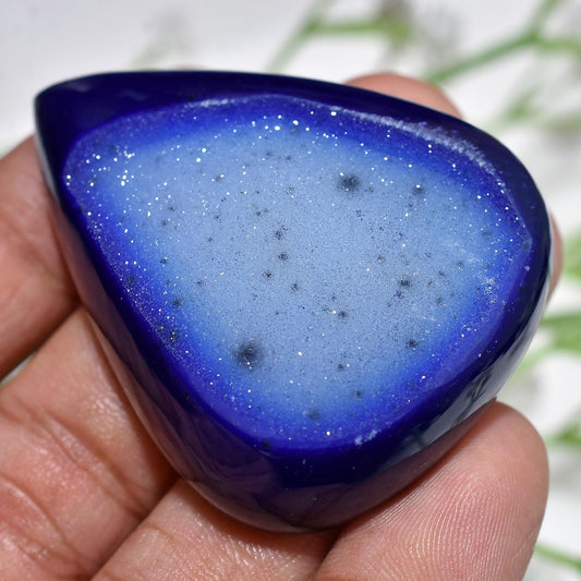 Blue Druzy Solar Quartz Stone, Geode Agate Cabochon for Jewelry