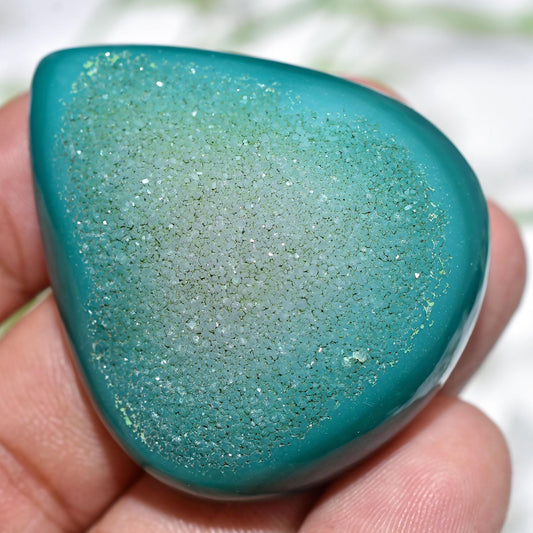 Super Glossy Green Druzy Quartz Cabochon, Teardrop Solar Quartz