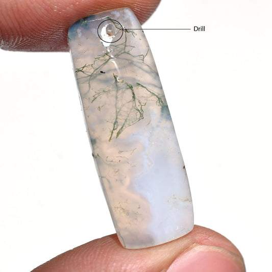 Moss Agate Drilled Cabochon – Green Rectangle Shaped Smooth Polished Healing Gemstone