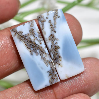 Elegant Blue Owyhee Opal Gemstone Pair, Designer Cabochons for Earrings