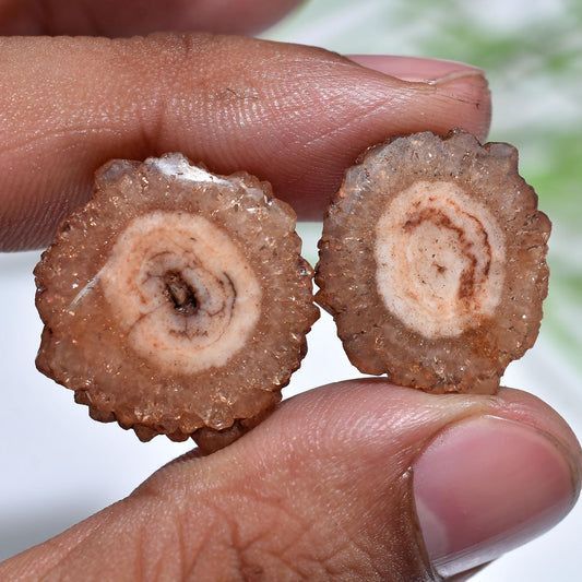 Druzy Quartz Earring Pair, Brown Solar Quartz Cabochon Set