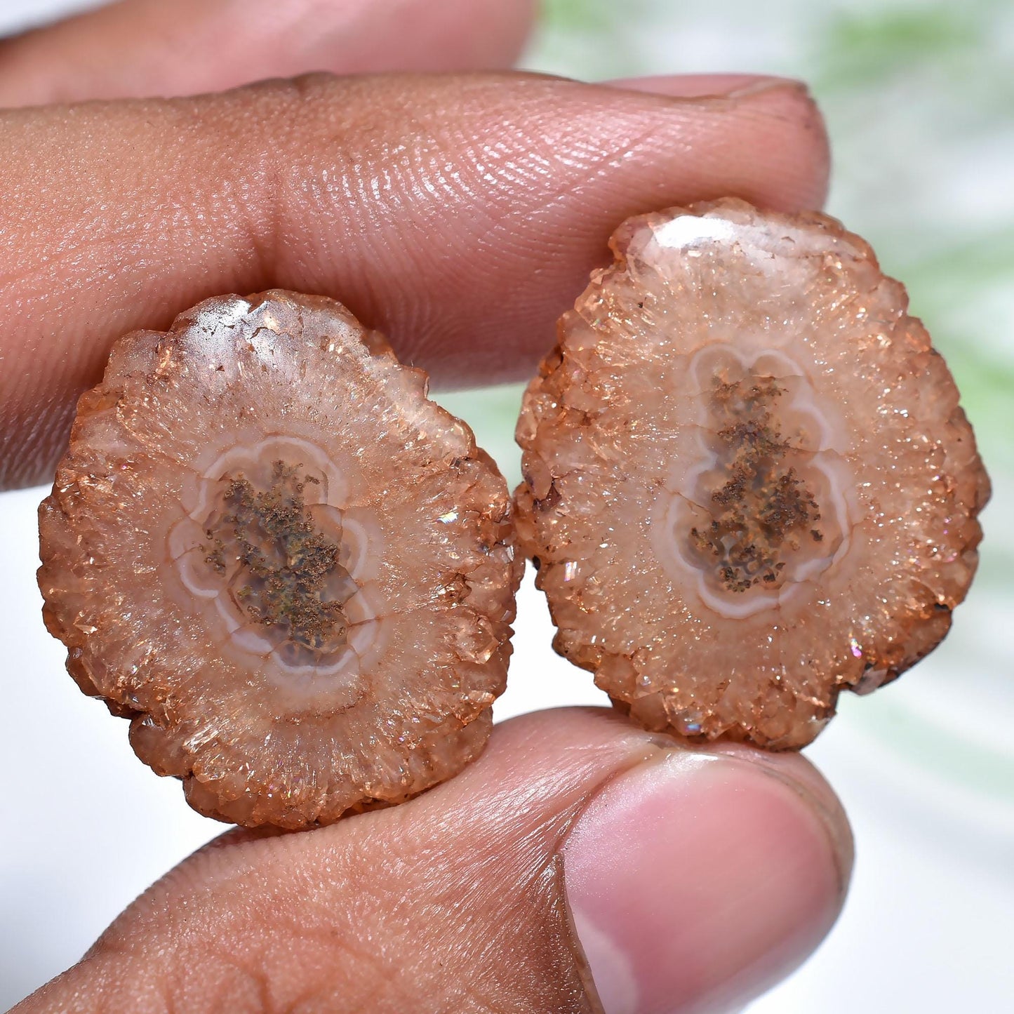 Brown Solar Quartz Matched Earring Pair, Geode Agate Round Stones