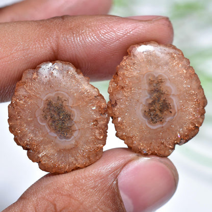 Brown Solar Quartz Matched Earring Pair, Geode Agate Round Stones