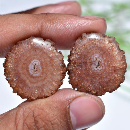 Brown Solar Quartz Matched Earring Pair, Geode Agate Round Stones