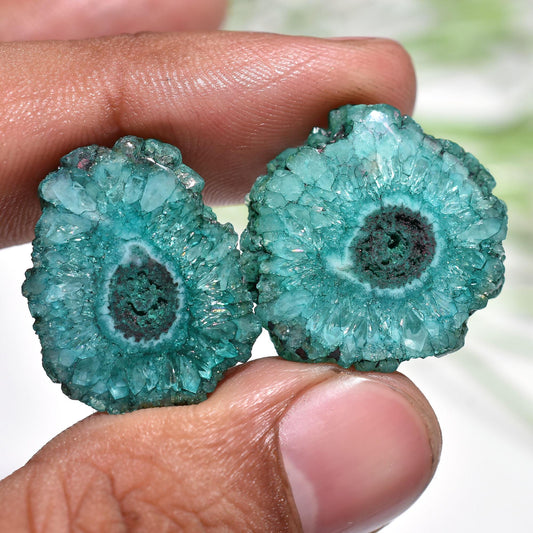 Multicolor Solar Quartz Pair - Round Stalactite Slices