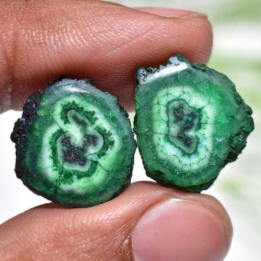 Green Solar Quartz Cabochon Pair - Druzy Quartz Earring Set for Jewelry Gifts
