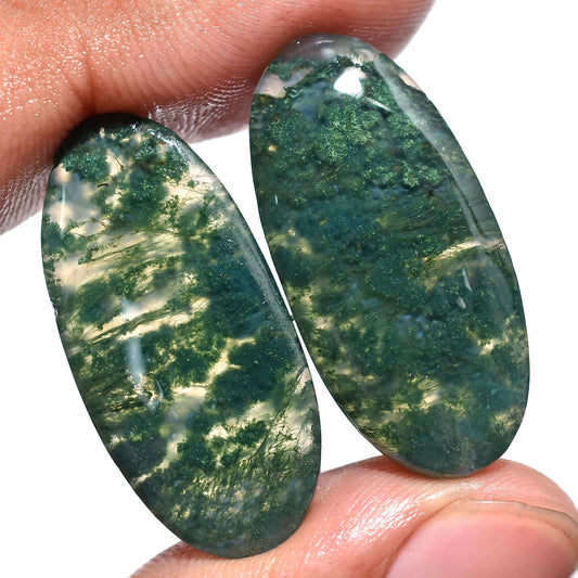 Rare Moss Agate Oval Earrings Pair - Green Agate  Matched Loose Gemstone