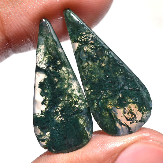 Moss Agate Earrings Pairs - Green Moss Agate Cabochon Gemstones