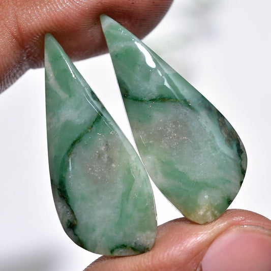 Natural Moss Agate Pair Cabochon – Fancy Shaped Matched Gems for Jewelry & Earrings