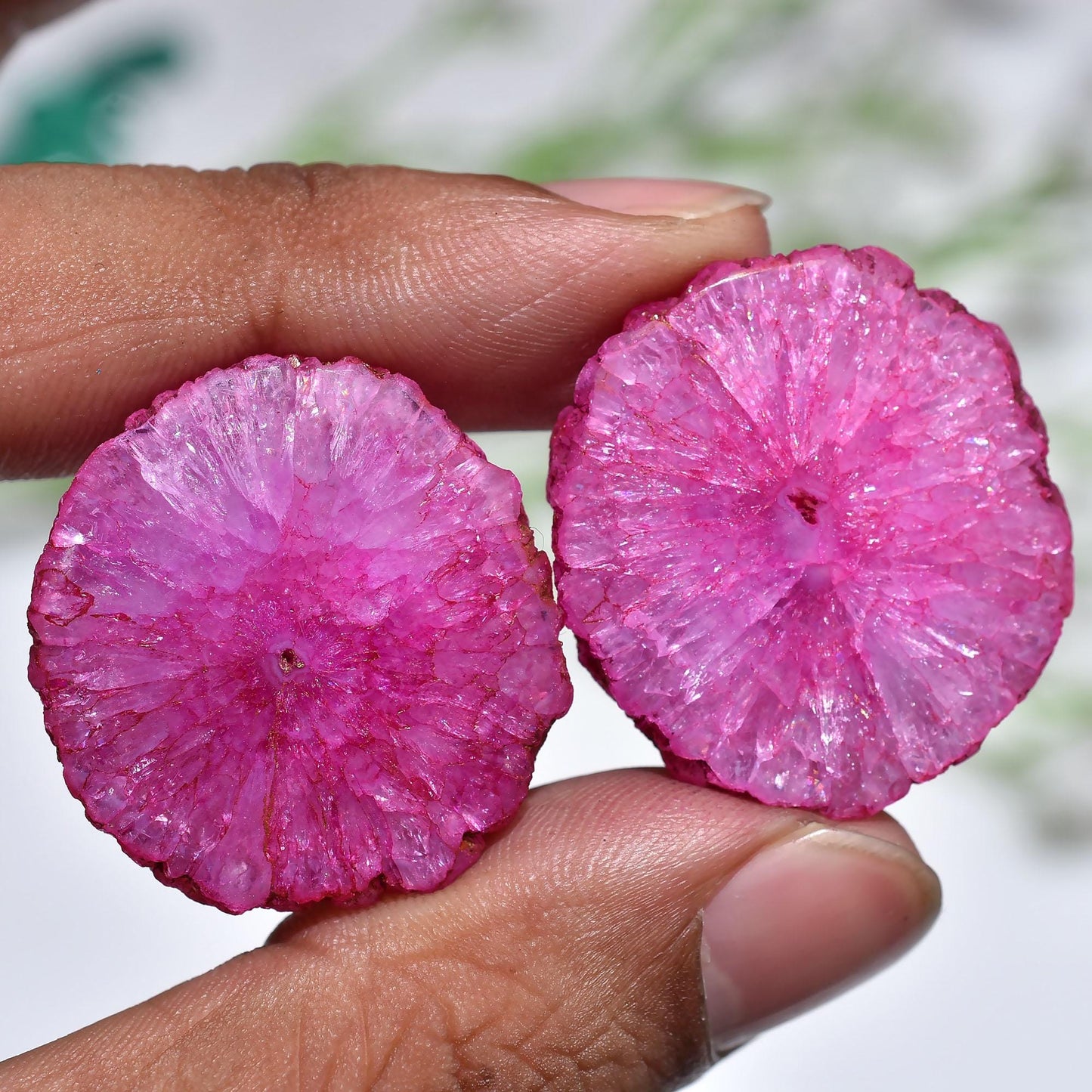 Lovely Solar Quartz Pairs – Pink Stalactite Gemstone Slices for Earrings