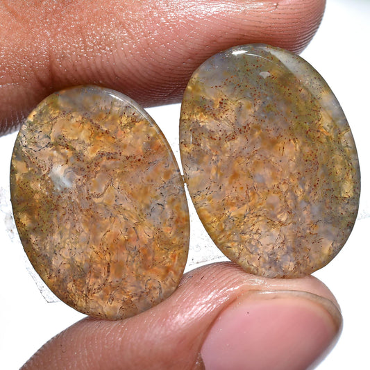 Oval Moss Agate Cabochon Pair - Earring  Loose Agate Gemstones for Jewelry Gifts