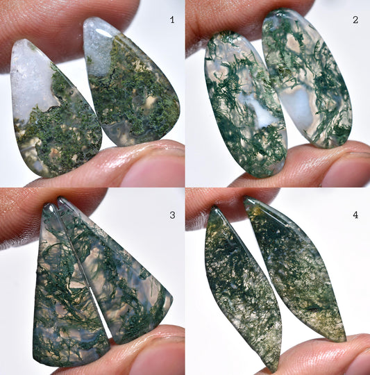 Rare Moss Agate Cabochon Pair, 100% Natural Green Moss Agate for Earrings