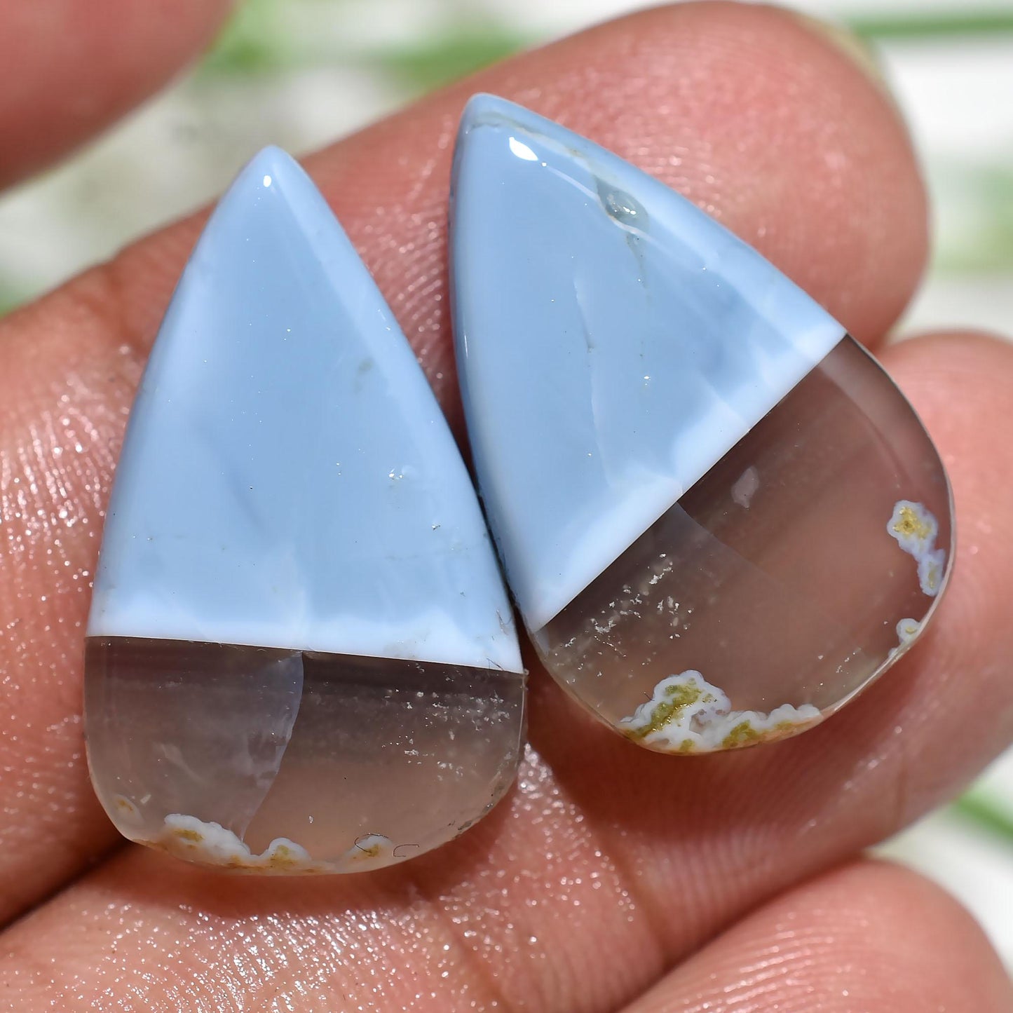 Elegant Blue Owyhee Opal Gemstone Pair, Designer Cabochons for Earrings