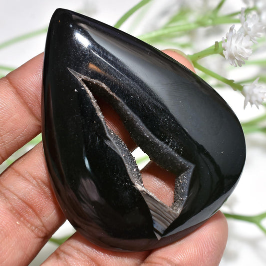 Charming Window Druzy Agate Cabochon – Pear-Shaped Geode Druzy Stone