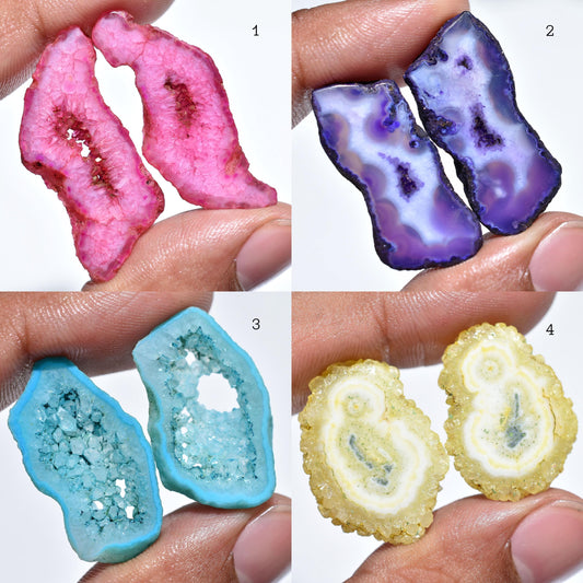 Mix Color Window Druzy Earring Pair – Solar Quartz Geode Slices