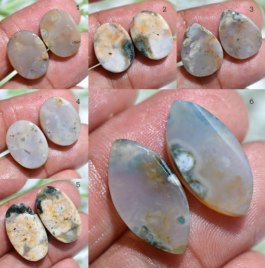 Natural Ocean Jasper Cabochon Pair – Matched Mix Shaped Stones for Earrings