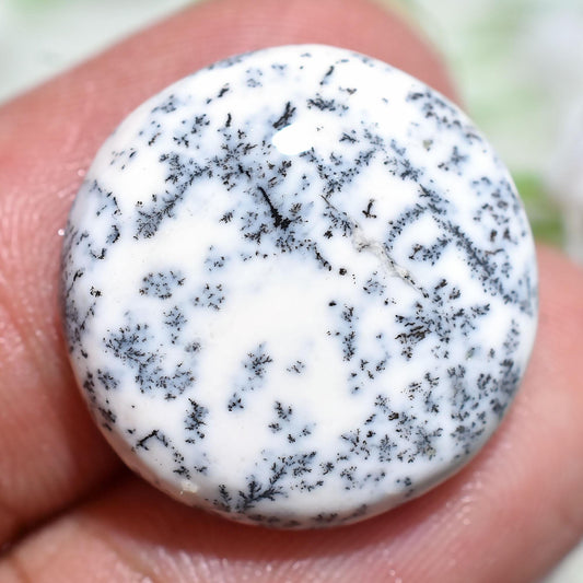 Dendritic Agate Loose Gemstone – Smooth Polished Round Opal Gemstone for Jewelry