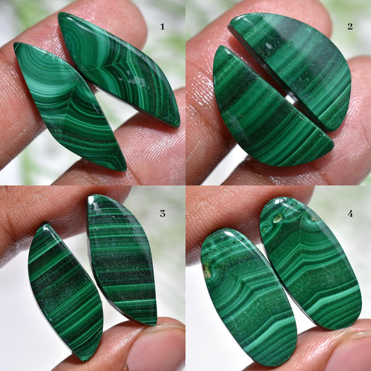 Natural Malachite Gemstone Earring Pairs - Fancy Shape Cabochon Matching Pairs