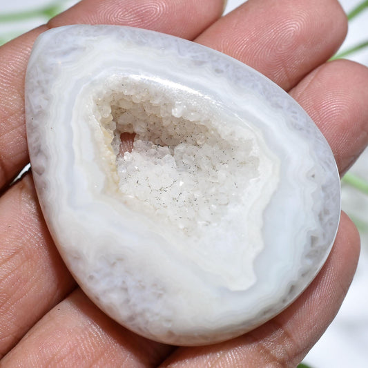 Natural White Druzy Gemstone, Pear Shaped Window Agate for Jewelry Making