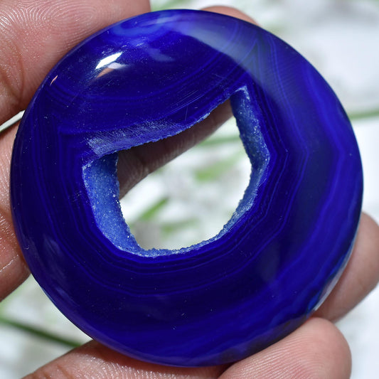 Blue Agate Druzy Stone, Botswana Agate Slice Round Cabochon