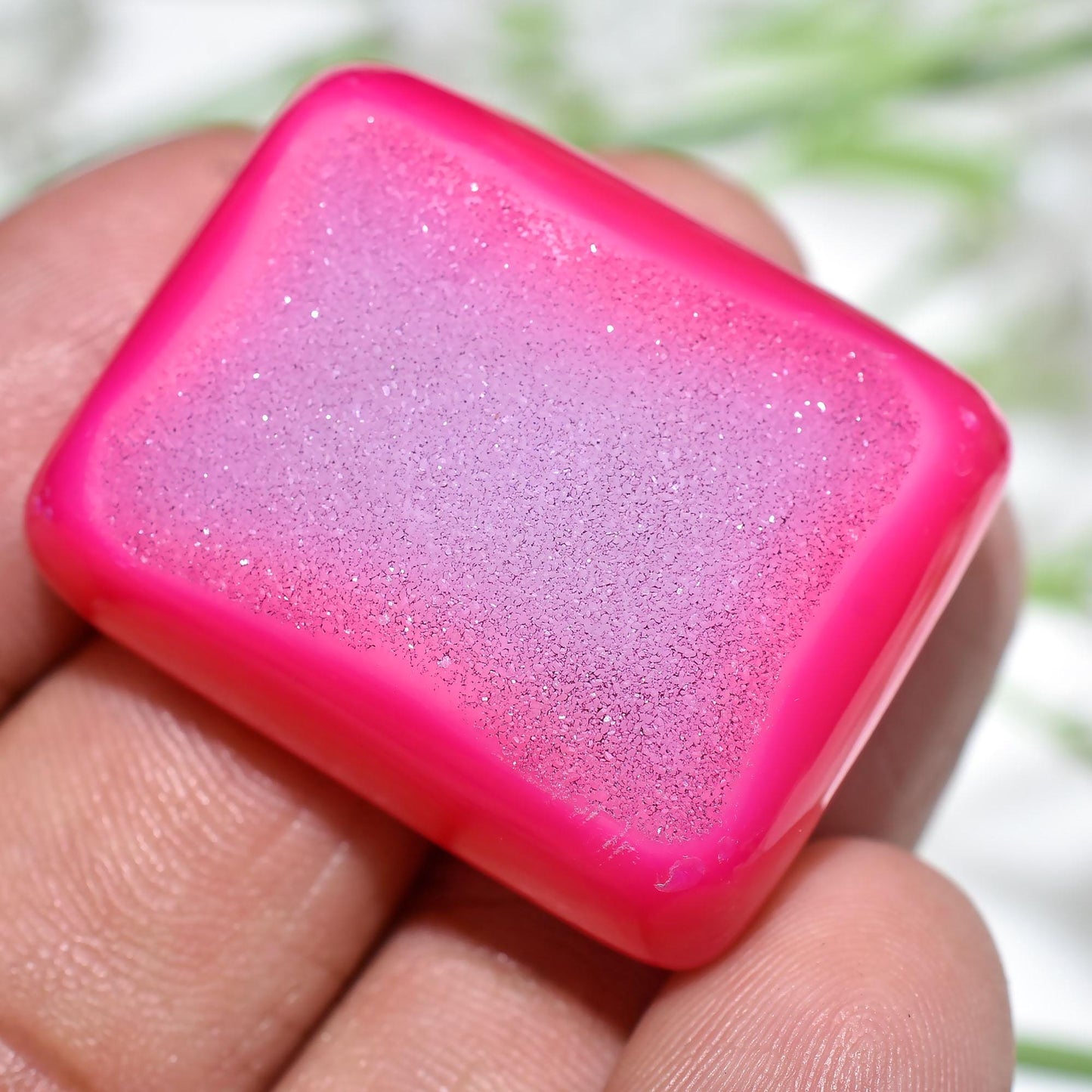 Beautiful Pink Agate Druzy Crystals, Square Window Quartz Cabochon
