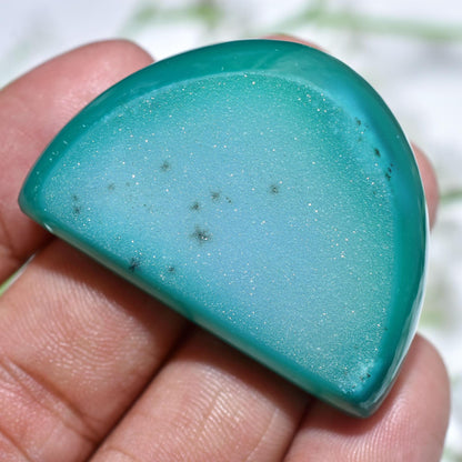 Mint Green Druzy Agate Cabochon, Loose Geode Slice for Wire-Wrap Jewelry