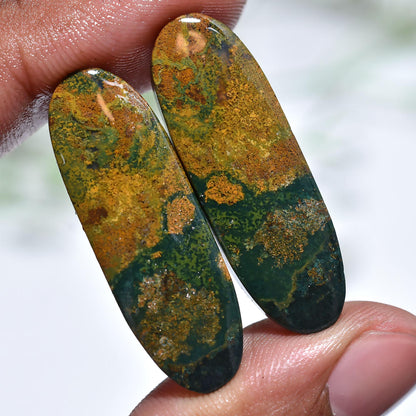Indonesian Bloodstone Earring Pair | Natural Oval Jasper Cabochon for Jewelry