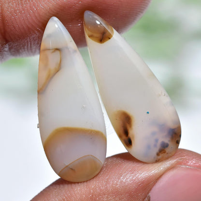 Montana Agate Pair Cabochon – Teardrop Shaped Flat Back Gemstones for Earrings