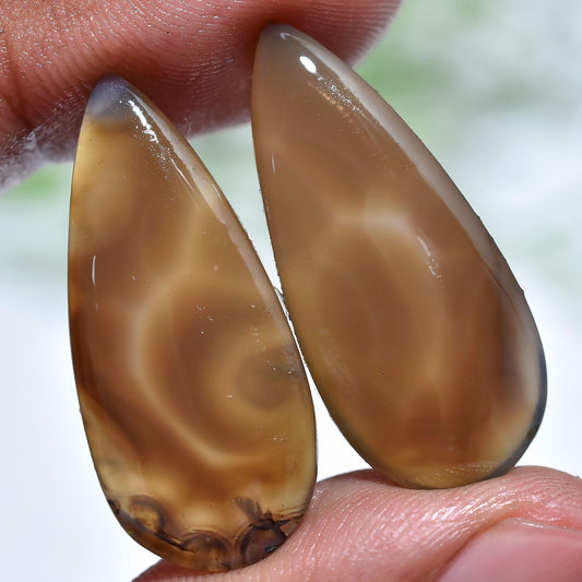 High Quality! Montana Agate Gemstone Pair, Teardrop Shaped Smooth Polished Cabs