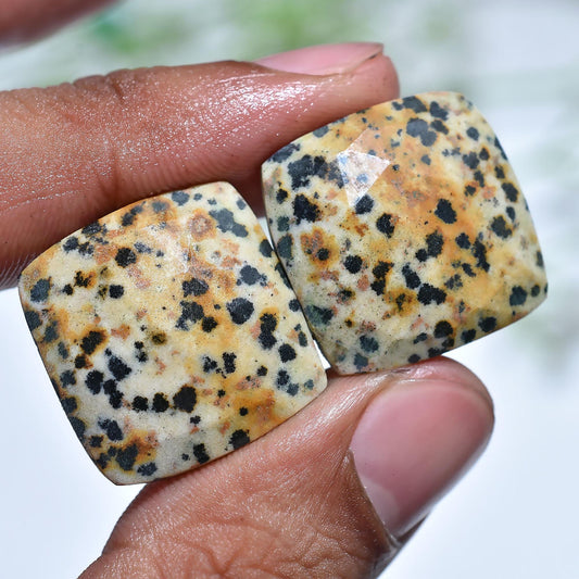 Dalmatian Faceted Jasper Pair – Square Shaped Flat Back Stones for Earring Making