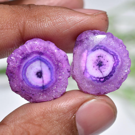 Purple Solar Quartz Pair Cabochon, Geode Agate Stalactite Slices for Jewelry