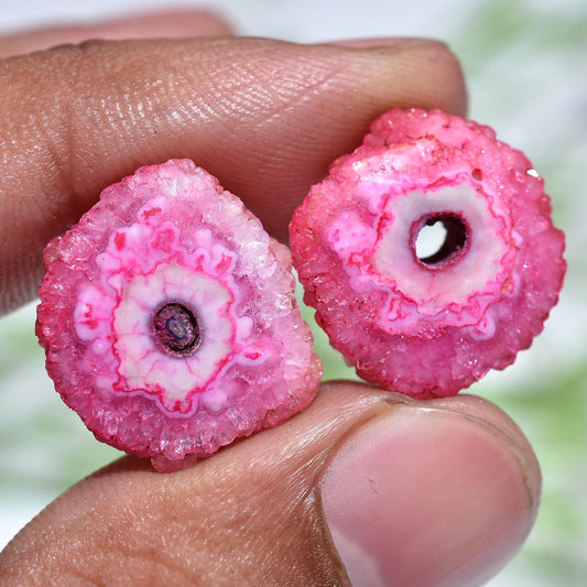 Pink Solar Quartz Slice Gemstone Pairs - Window Agate Earrings at Wholesale Price