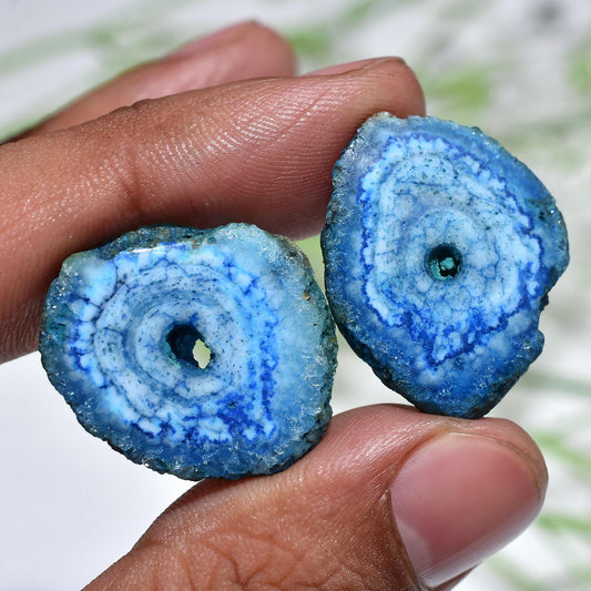 Fancy Window Solar Quartz Pair - Blue Stalactite Slice Gemstone
