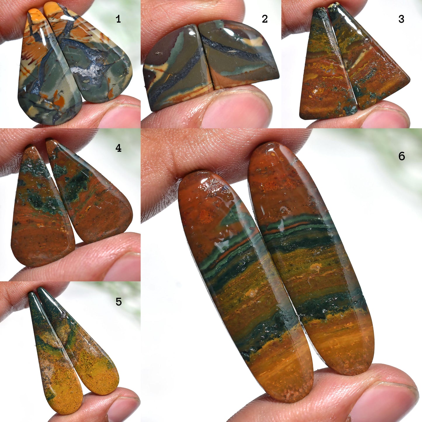 Natural Bloodstone Cabochon Pair - Mixed Shape, Smooth Flat Back Gemstones for Earrings | Wholesale Jewelry Stones